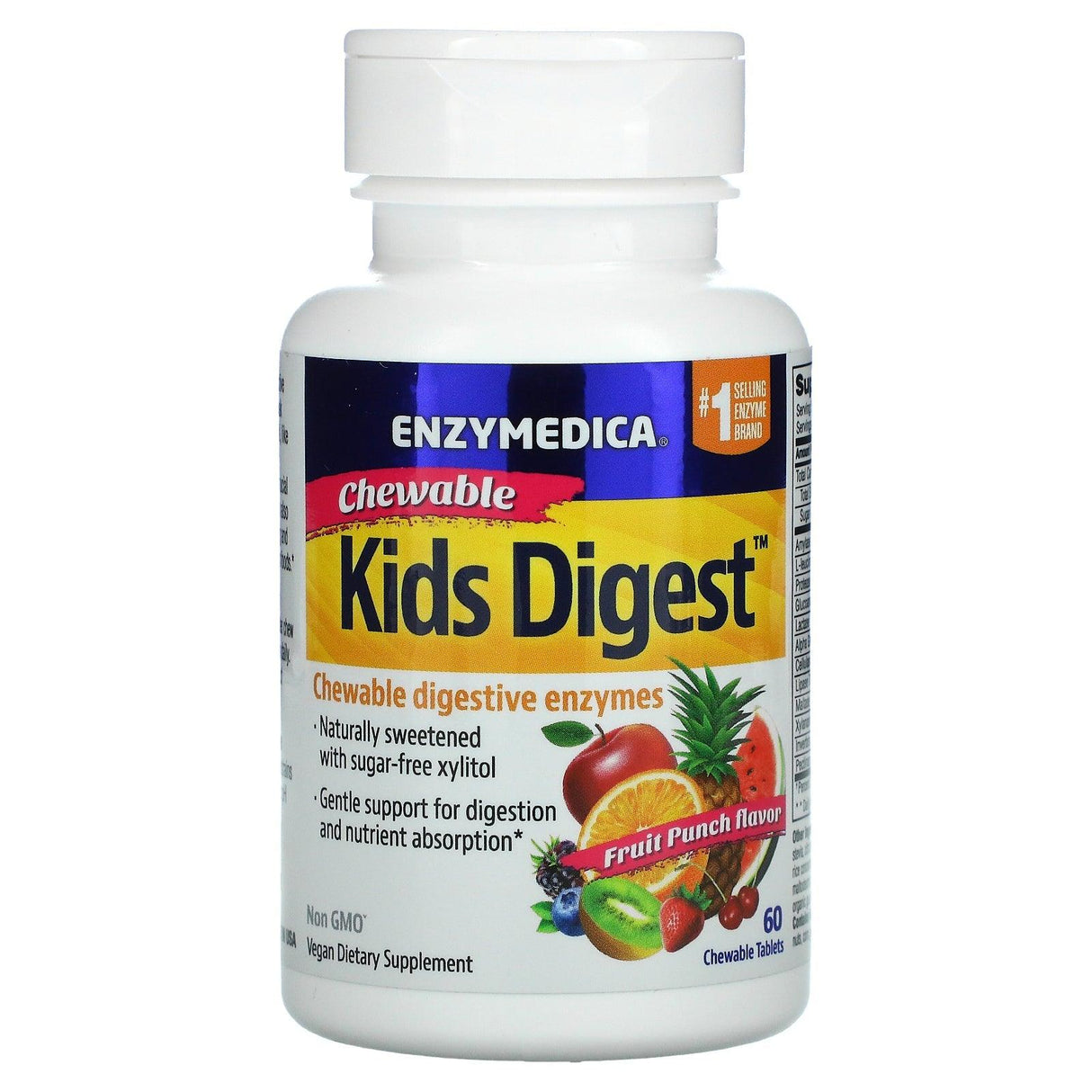 Enzymedica, Kids Digest, Chewable Digestive Enzymes, Fruit Punch, 60 Chewable Tablets - Supply Center USA