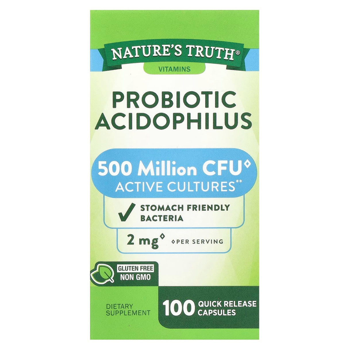 Nature's Truth, Probiotic Acidophilus, 2 mg , 100 Quick Release Capsules (1 mg per Capsule) - Supply Center USA