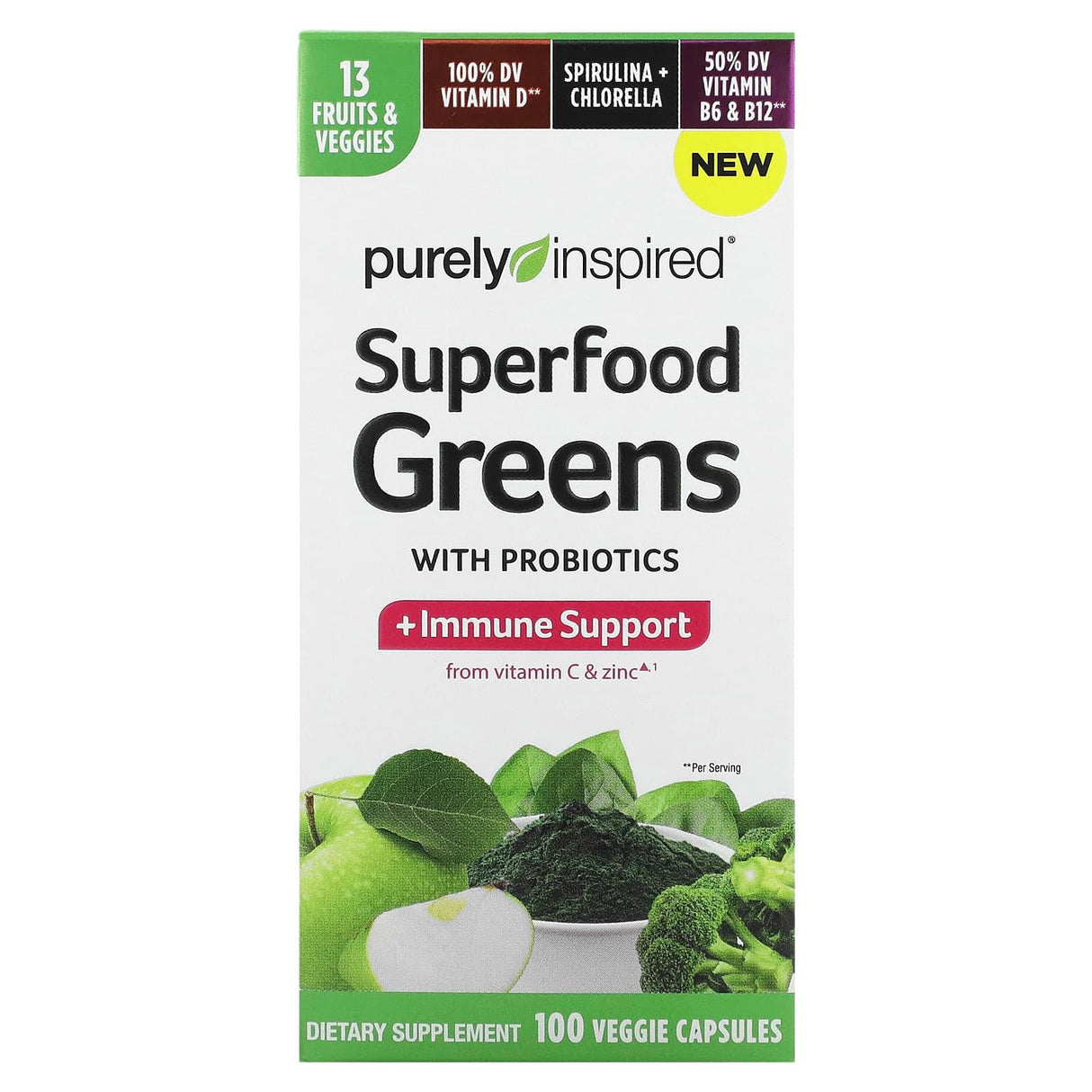 Purely Inspired, Superfood Greens with Probiotics, 100 Veggie Capsules - Supply Center USA