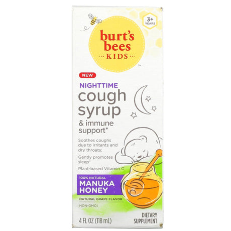 Burt's Bees, Kids, Cough Syrup & Immune Support, Nighttime, 3+ Years, Natural Grape, 4 fl oz (118 ml) - Supply Center USA