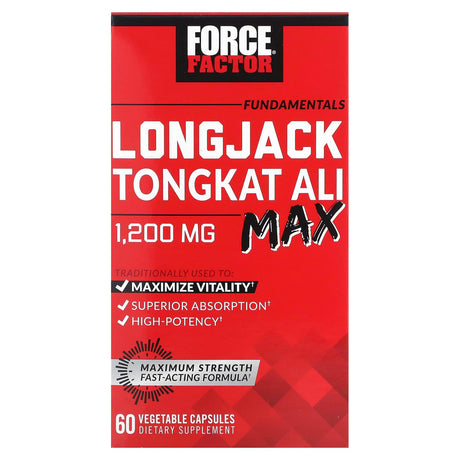 Force Factor, Fundamentals, LongJack Tongkat Ali Max, 1,200 mg, 60 Vegetable Capsules - Supply Center USA