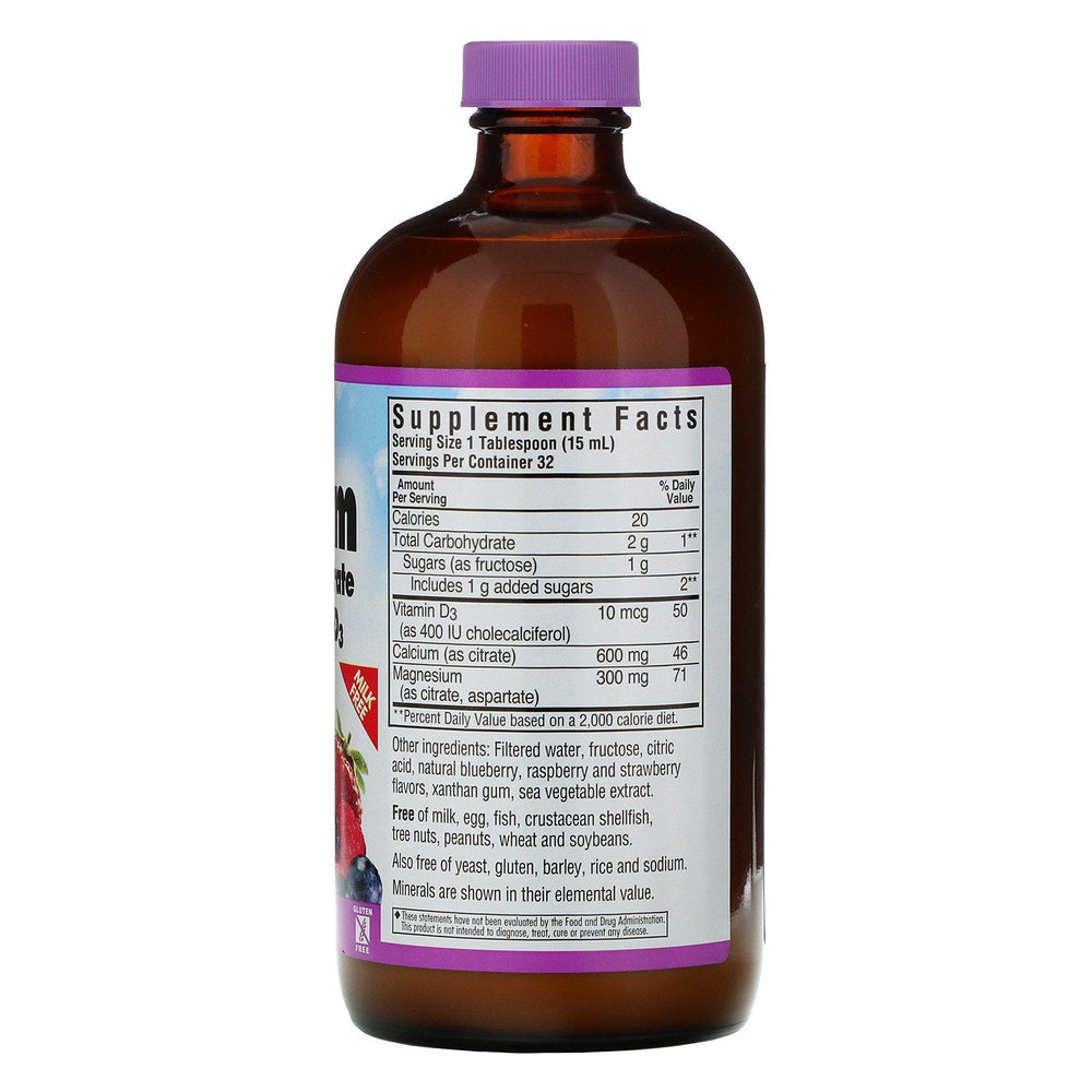 Bluebonnet Nutrition, Liquid Calcium Magnesium Citrate Plus Vitamin D3, Natural Mixed Berry Flavor, 16 fl oz (472 ml) - HealthCentralUSA