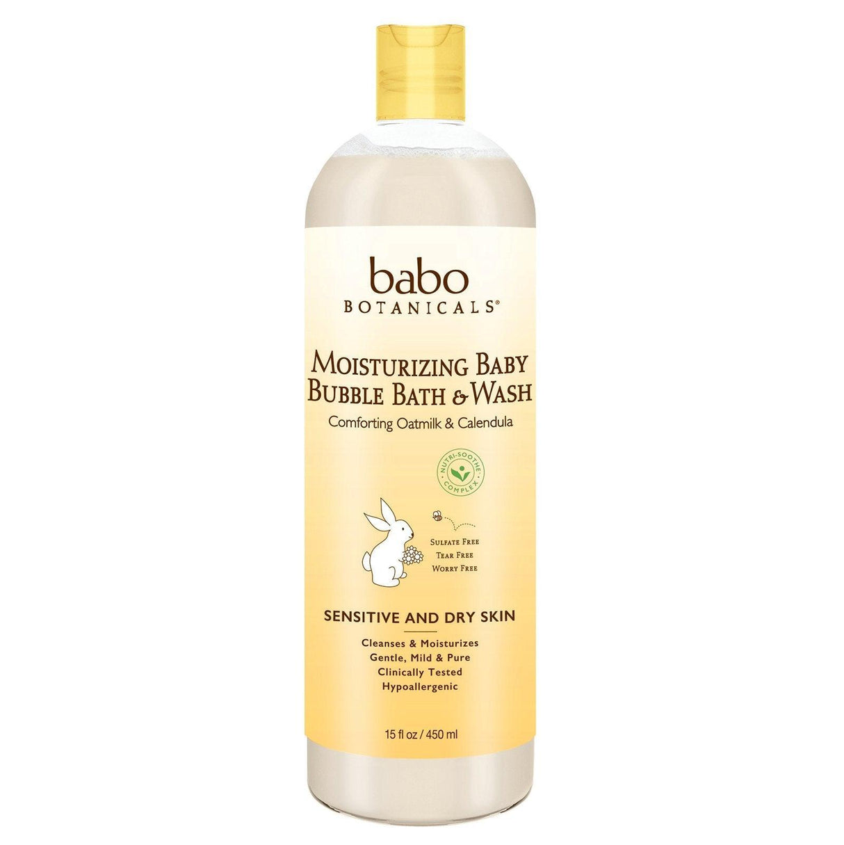 Babo Botanicals, Moisturizing Baby Bubble Bath & Wash, Oatmilk Calendula, 15 fl oz (450 ml) - Supply Center USA