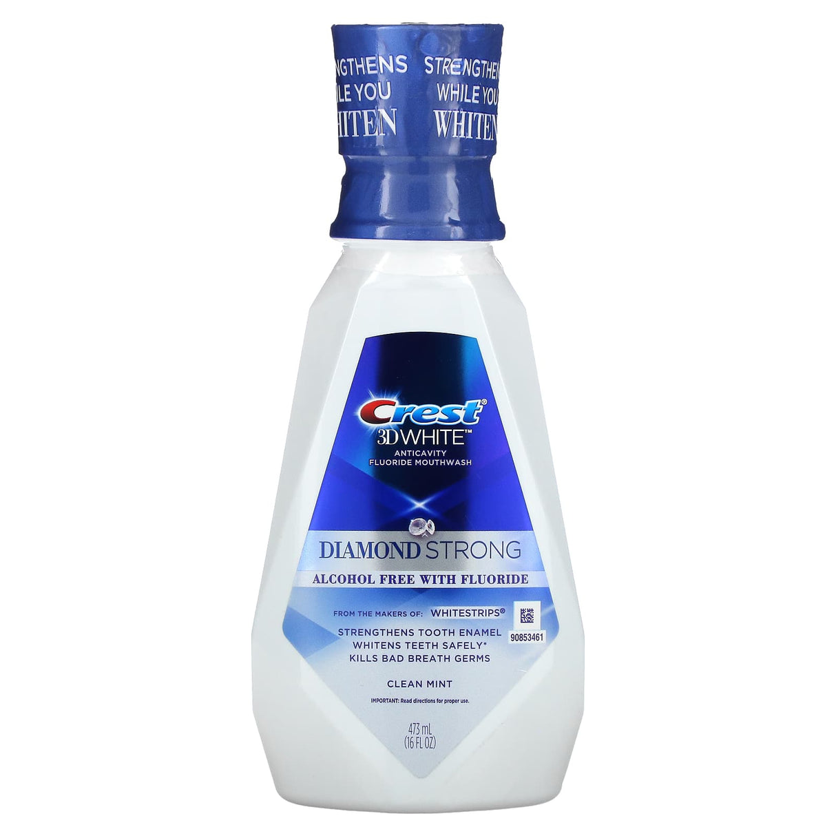 Crest, 3D White, Diamond Strong, Anticavity Fluoride Mouthwash, Alcohol Free, Clean Mint, 16 fl oz (473 ml)