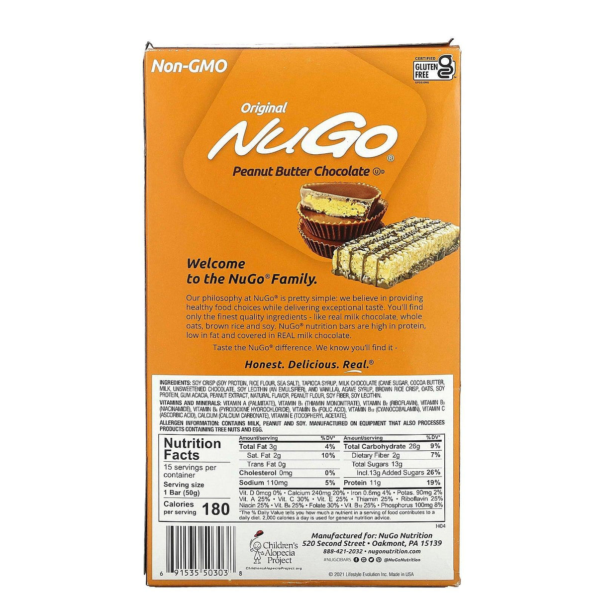 NuGo Nutrition, Original Peanut Butter Chocolate Bars, 15 Bars, 1.76 oz (50 g) Each - Supply Center USA