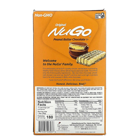 NuGo Nutrition, Original Peanut Butter Chocolate Bars, 15 Bars, 1.76 oz (50 g) Each - Supply Center USA