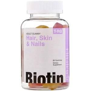 T-RQ, Adult Gummy, Hair, Skin & Nails, Biotin, Lemon Orange Cherry, 60 Gummies - Supply Center USA