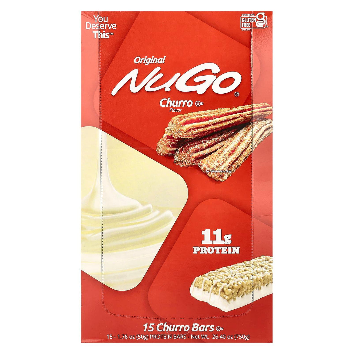 NuGo Nutrition, Original, Protein Bars, Churro , 15 Bars,1.76 oz (50 g) Each - Supply Center USA