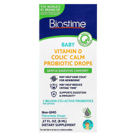 Biostime, Baby, Vitamin D Colic Calm Probiotic Drops, Newborn-3 Years, Flavorless, 0.27 fl oz (8 ml) - Supply Center USA