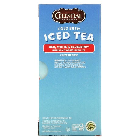 Celestial Seasonings, Cold Brew Iced Tea, Red, White & Blueberry, Caffeine Free, 18 Tea Bags, 1.1 oz (31 g) - Supply Center USA