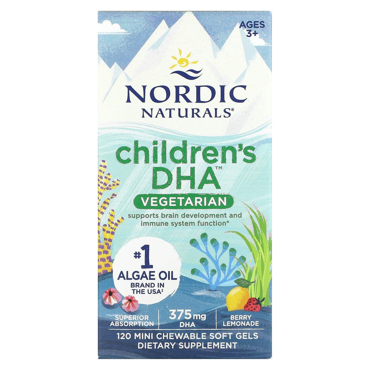 Nordic Naturals, Children's DHA, Ages 3+, Berry Lemonade, 375 mg, 120 Mini Chewable Soft Gels - Supply Center USA