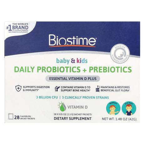 Biostime, Baby & Kids, Daily Probiotics + Prebiotics, Newborn to 6 Years, Flavorless, 28 Sachet Packets, 0.05 oz (1.5 g) Each - Supply Center USA