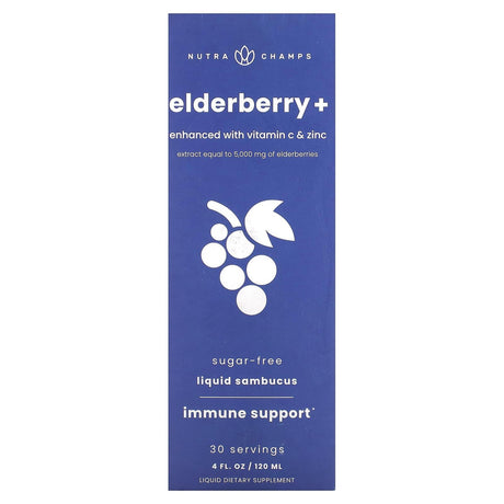 NutraChamps, Elderberry+, Enhanced with Vitamin C & Zinc, Natural Berry, 4 fl oz (120 ml) - Supply Center USA