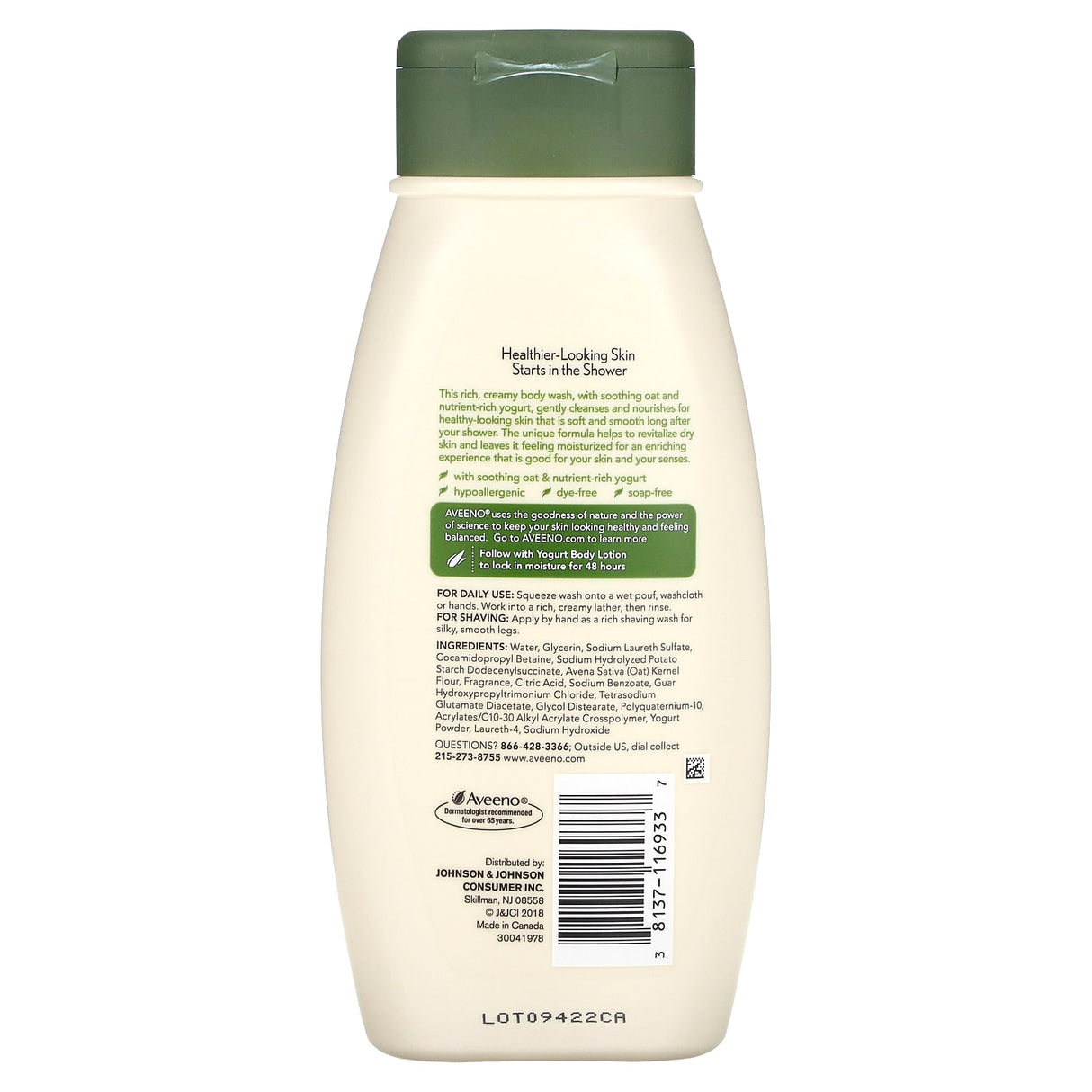 Aveeno, Daily Moisturizing Yogurt Body Wash, Vanilla, 18 fl oz (532 ml)