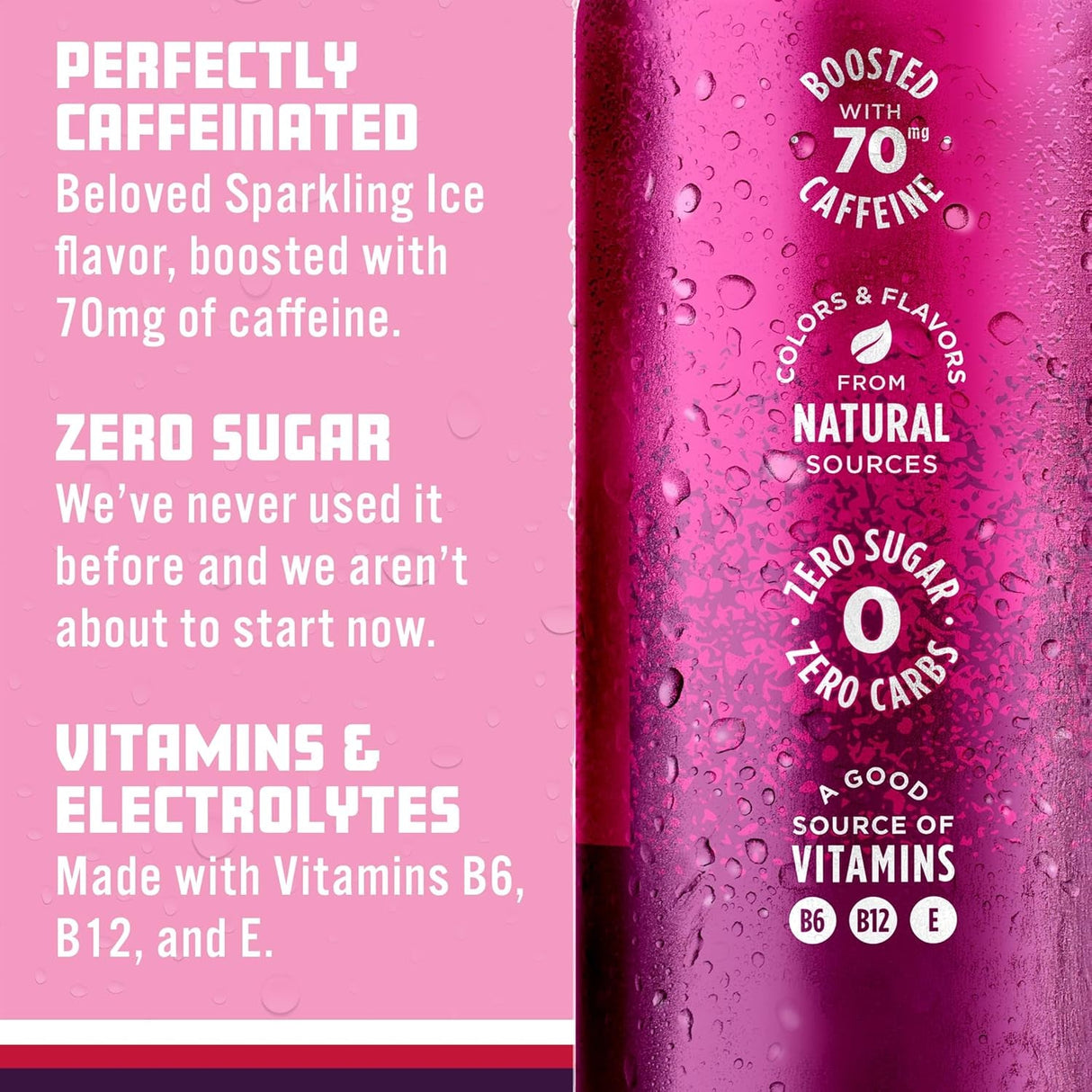 Sparkling Ice Caffeine Black Raspberry Sparkling Water with Caffeine, Zero Sugar, with Antioxidants and Vitamins,16 Fl Oz Cans (Pack of 12)