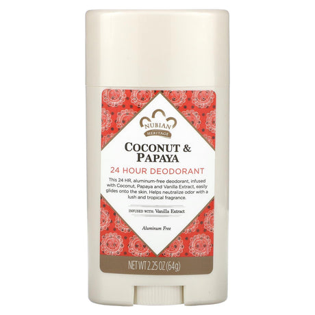 Nubian Heritage, 24 Hour Deodorant, Coconut & Papaya, 2.25 oz (64 g) - Supply Center USA