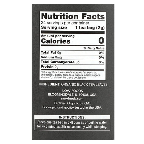 NOW Foods, Organic Black Tea, 24 Tea Bags, 1.7 oz (48 g) - Supply Center USA