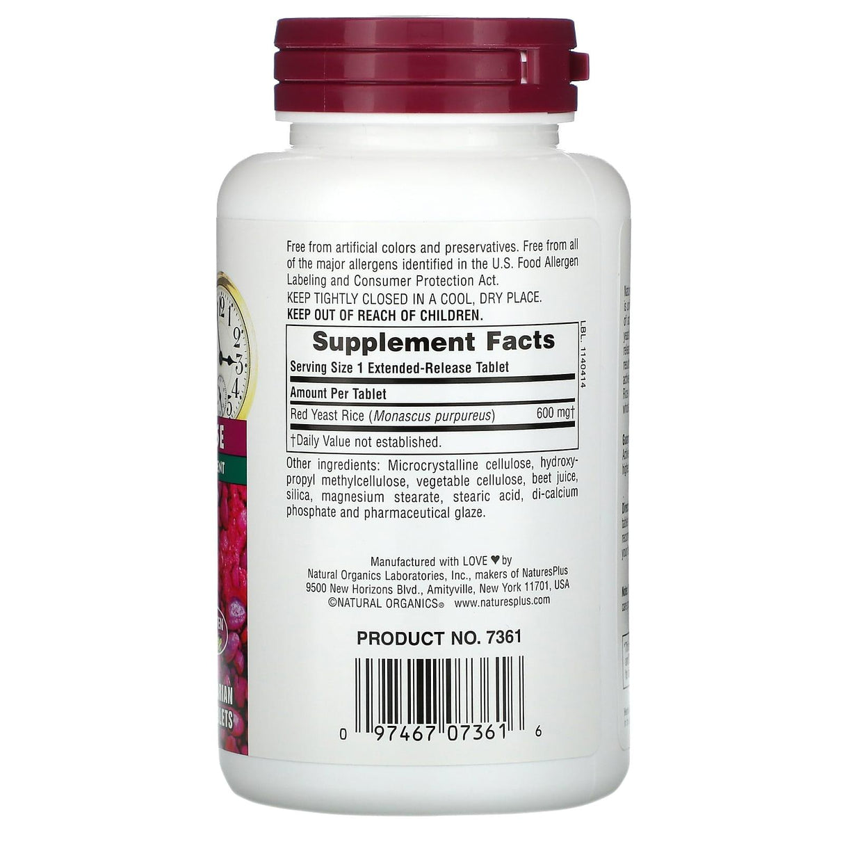 NaturesPlus, Herbal Actives, Red Yeast Rice, 600 mg, 60 Vegetarian Tablets - Supply Center USA