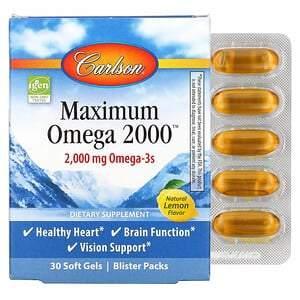 Carlson Labs, Maximum Omega 2000, Natural Lemon Flavor, 2,000 mg, 30 Softgels - Supply Center USA