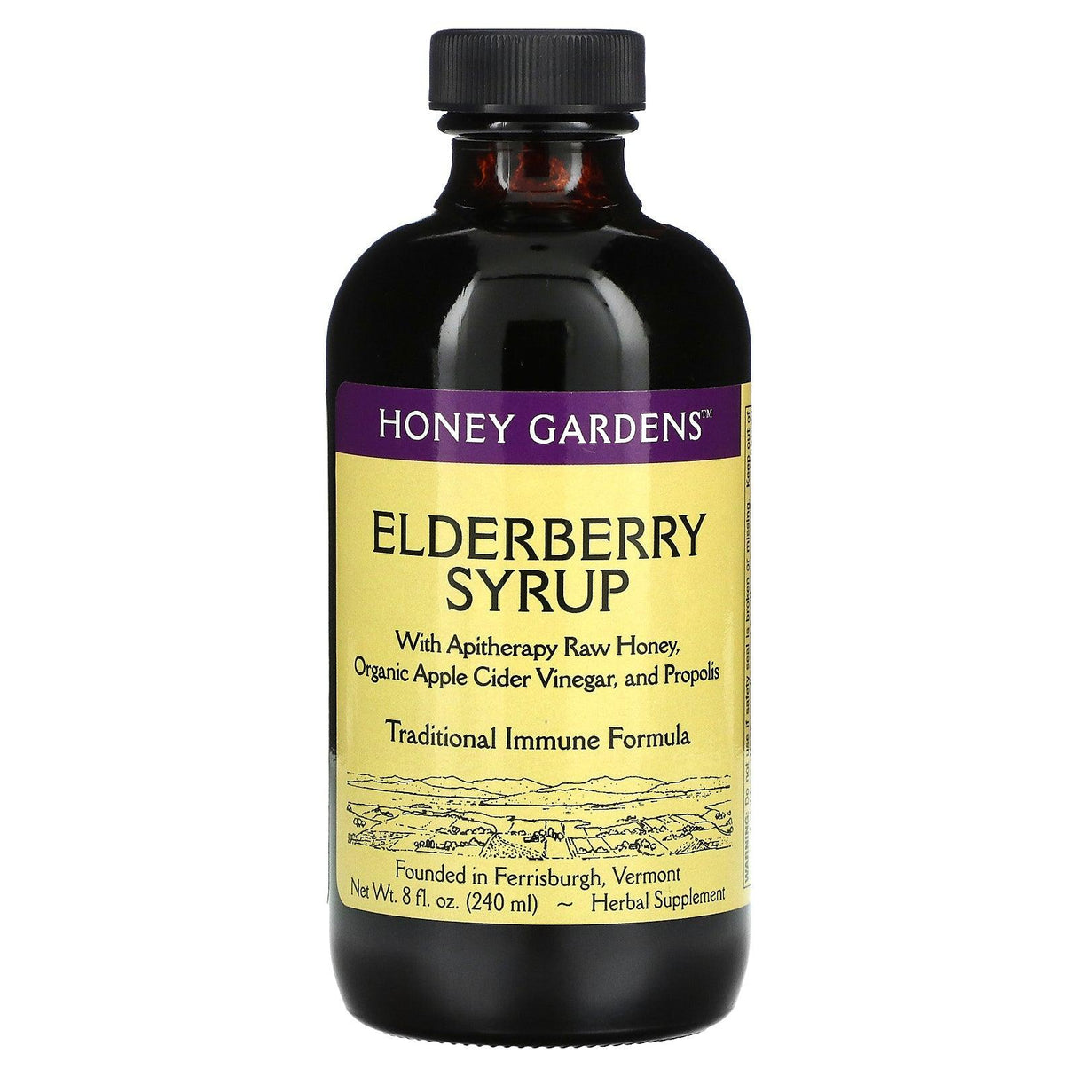 Honey Gardens, Elderberry Syrup with Apitherapy Raw Honey, Organic Apple Cider Vinegar, and Propolis , 4 fl oz (120 ml) - Supply Center USA