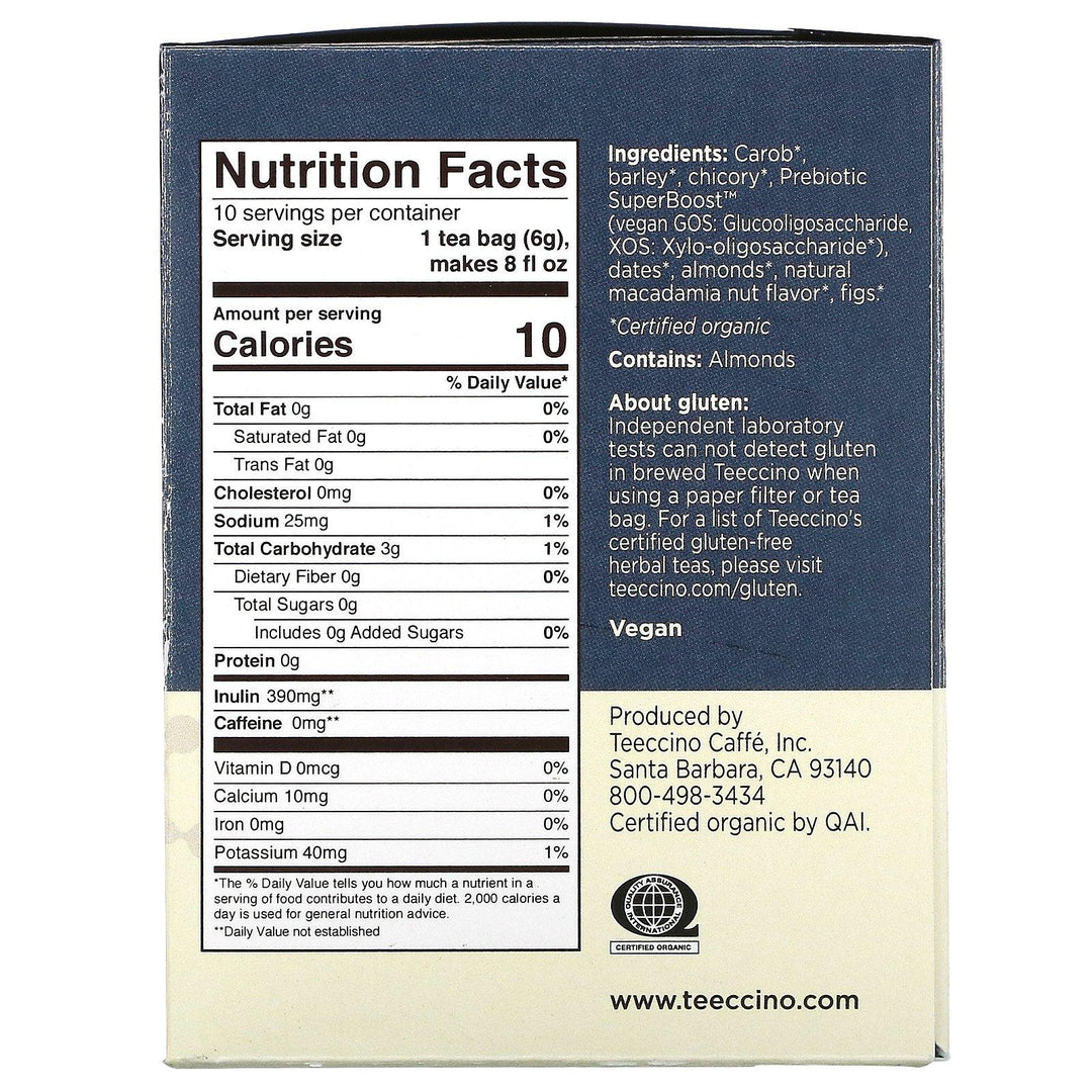 Teeccino, Prebiotic Herbal Tea, Macadamia Nut, Caffeine Free, 10 Tea Bags, 2.12 oz (60 g) - HealthCentralUSA