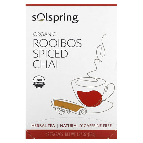 Dr. Mercola, Solospring, Organic Herbal Tea, Rooibos Spiced Chai, Caffeine Free, 18 Tea Bags, 1.27 oz (36 g) - Supply Center USA