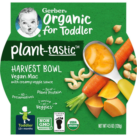 Gerber, Organic for Toddler, Harvest Bowl, Plant-Tastic, 12+ Months, Vegan Mac with Creamy Veggie Sauce, 4.5 oz (128 g) - Supply Center USA