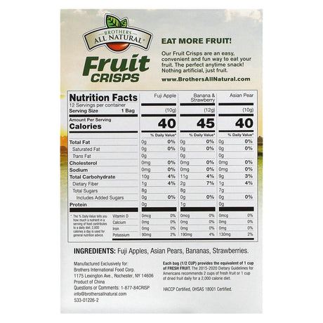 Brothers-All-Natural, Fruit Crisps Variety Pack, 12 Single Serve Bags, 0.35 oz (10 g) Each - Supply Center USA