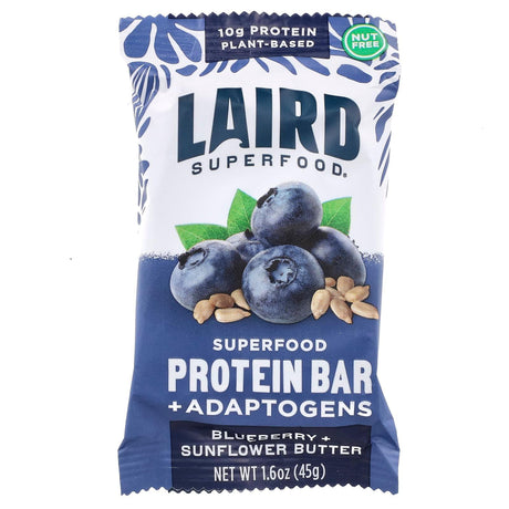 Laird Superfood, Protein Bar + Adaptogens, Blueberry + Sunflower Butter, 10 Bars, 1.6 oz (45 g) Each - Supply Center USA