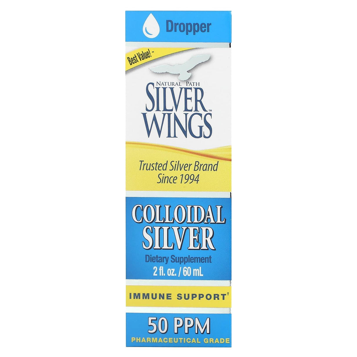 Natural Path Silver Wings, Colloidal Silver, 50 PPM, 2 fl oz (60 ml) - Supply Center USA