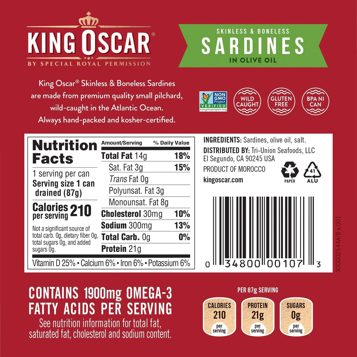 King Oscar, Skinless & Boneless Sardines, Spanish Style Chili Pepper & Olive Oil, 4.23 oz (120 g) - Supply Center USA