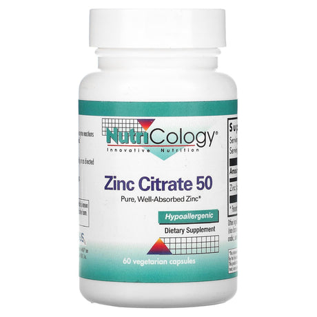 Nutricology, Zinc Citrate 50, 60 Vegetarian Capsules - Supply Center USA