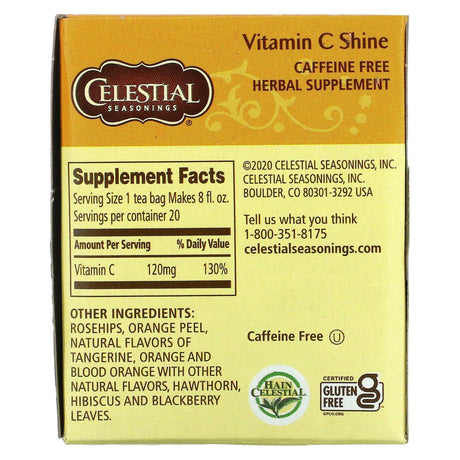 Celestial Seasonings, Herbal Supplement, Vitamin C Shine, Caffeine Free, 20 Tea Bags, 1.6 oz (47 g) - Supply Center USA