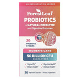 Forest Leaf, Women's Care, Probiotics + Natural Prebiotic with Digestive Enzymes, 30 Vegetable Capsules - Supply Center USA