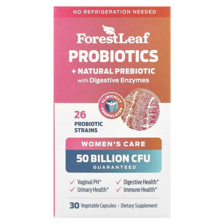 Forest Leaf, Women's Care, Probiotics + Natural Prebiotic with Digestive Enzymes, 30 Vegetable Capsules - Supply Center USA