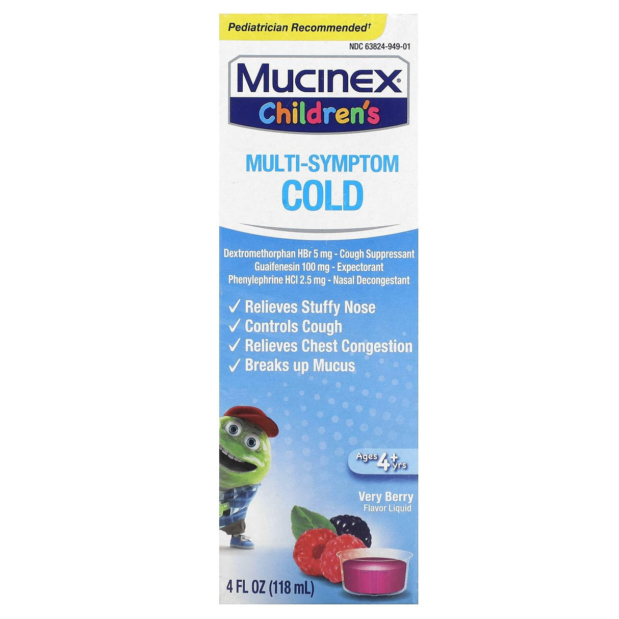 Mucinex, Children's, Multi-Symptom Cold, Ages 4+ Yrs, Very Berry, 4 fl oz (118 ml) - Supply Center USA