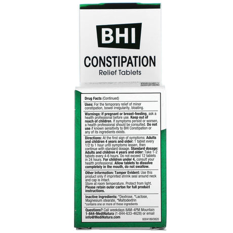 MediNatura, BHI, Constipation Relief, 100 Tablets - Supply Center USA