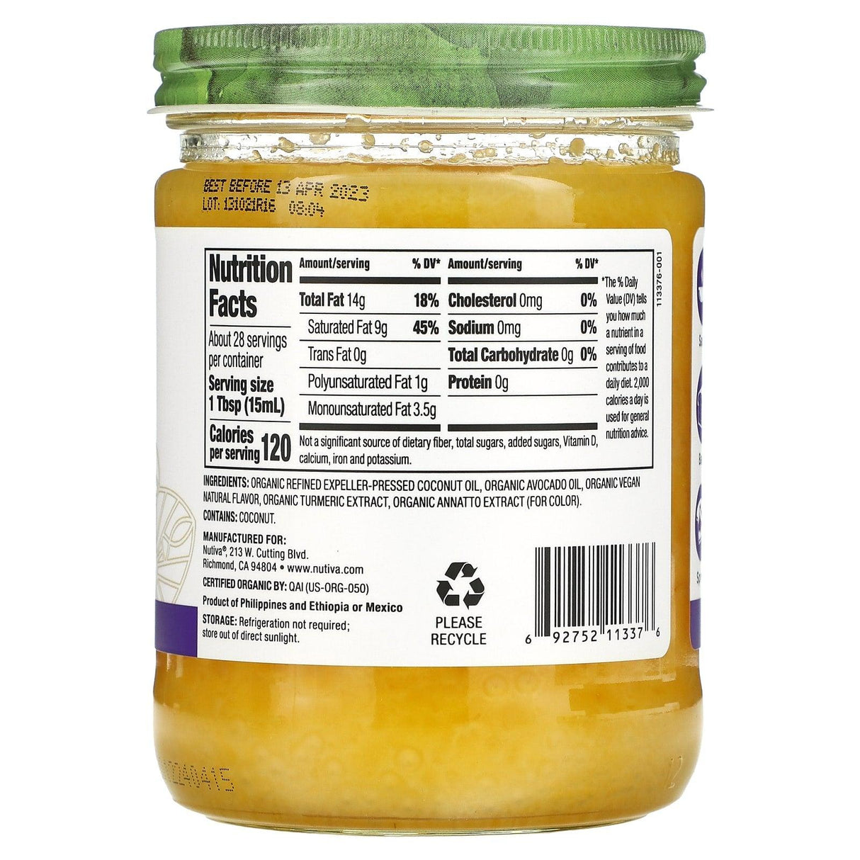 Nutiva, Vegan Ghee, 14 fl oz (414 ml) - Supply Center USA