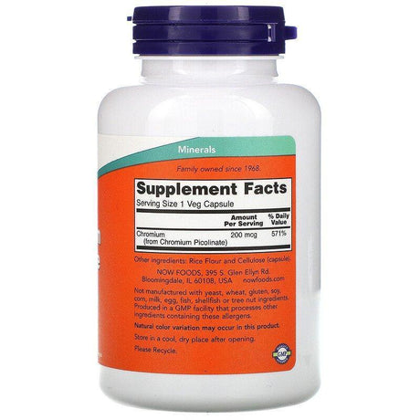 Now Foods, Chromium Picolinate, 200 mcg, 250 Veg Capsules - Supply Center USA