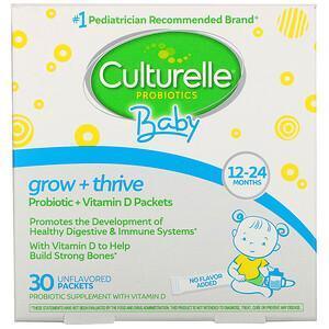 Culturelle, Probiotics, Baby, Grow + Thrive, Probiotics + Vitamin D Packets, 12-24 Months, Unflavored, 30 Single Serve Packets - Supply Center USA