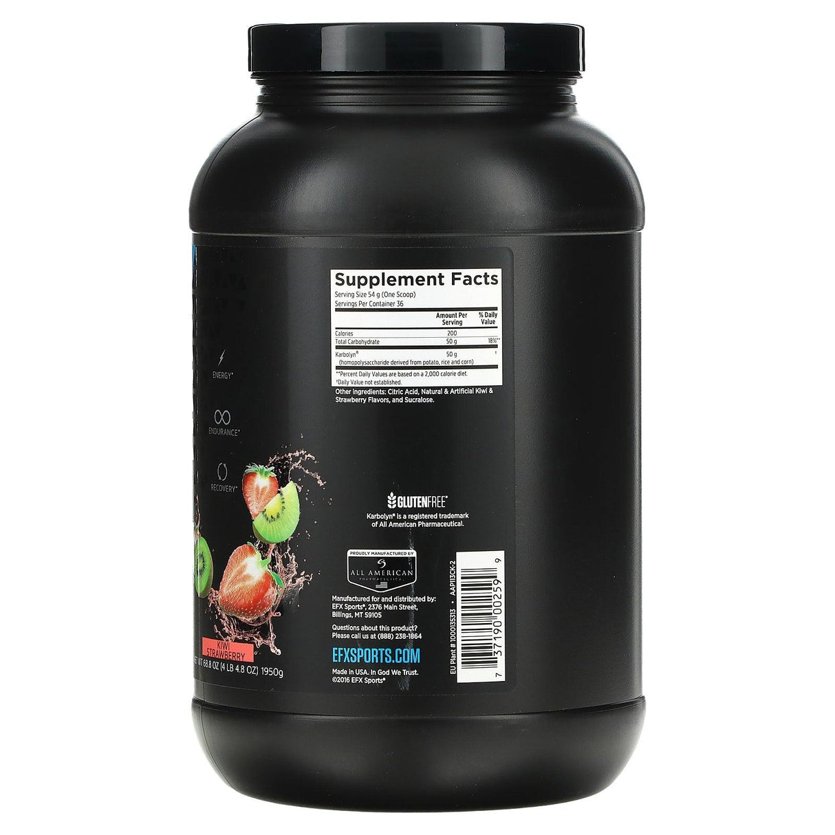 EFX Sports, Karbolyn Fuel, Kiwi Strawberry, 4 lbs 4.8 oz (1950 g) - Supply Center USA