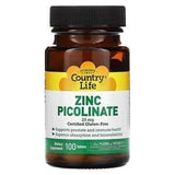 Country Life, Zinc Picolinate, 25 mg, 100 Tablets - Supply Center USA