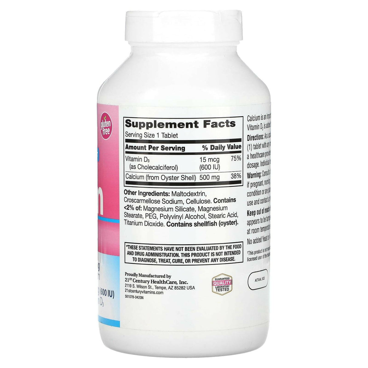 21st Century, Calcium 500 + D3, 400 Tablets - Supply Center USA