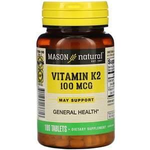 Mason Natural, Vitamin K2, 100 mcg, 100 Tablets - Supply Center USA