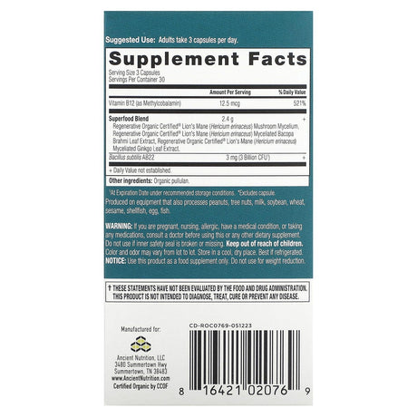 Dr. Axe / Ancient Nutrition, Focused Brain, 90 Capsules - Supply Center USA