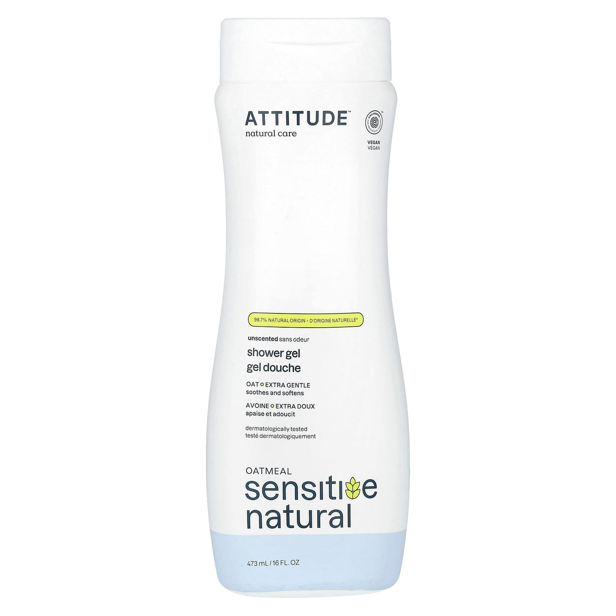 ATTITUDE, Natural Shower Gel, Extra Gentle, Fragrance-Free, 16 fl oz (473 ml)