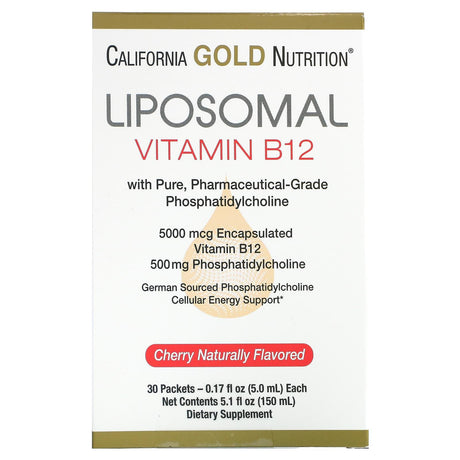 California Gold Nutrition, Liposomal Vitamin B12, 30 Packets, 0.17 fl oz (5 ml) Each - Supply Center USA