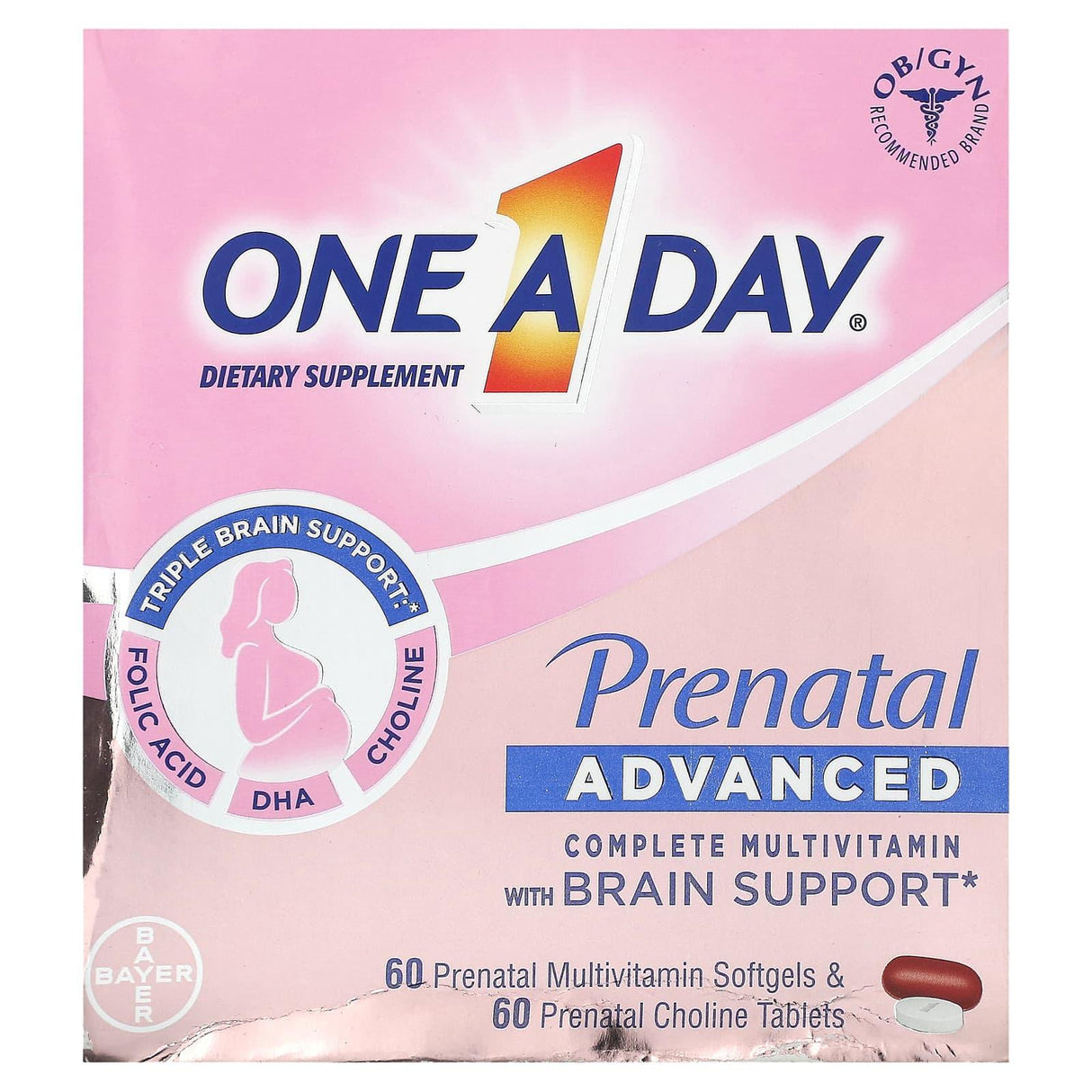 One-A-Day, Prenatal Advanced, Complete Multivitamin with Brain Support, 60 Prenatal Multivitamin Softgels & 60 Prenatal Choline Tablets - Supply Center USA