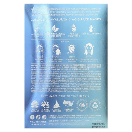 Maree, Marine Collagen Beauty Facial Mask, 6 Masks - Supply Center USA