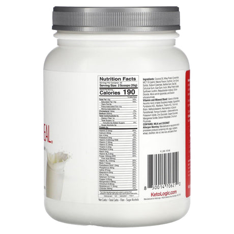 KetoLogic, KetoMeal, Meal Replacement Shake, Vanilla , 24.7 oz (700 g) - Supply Center USA